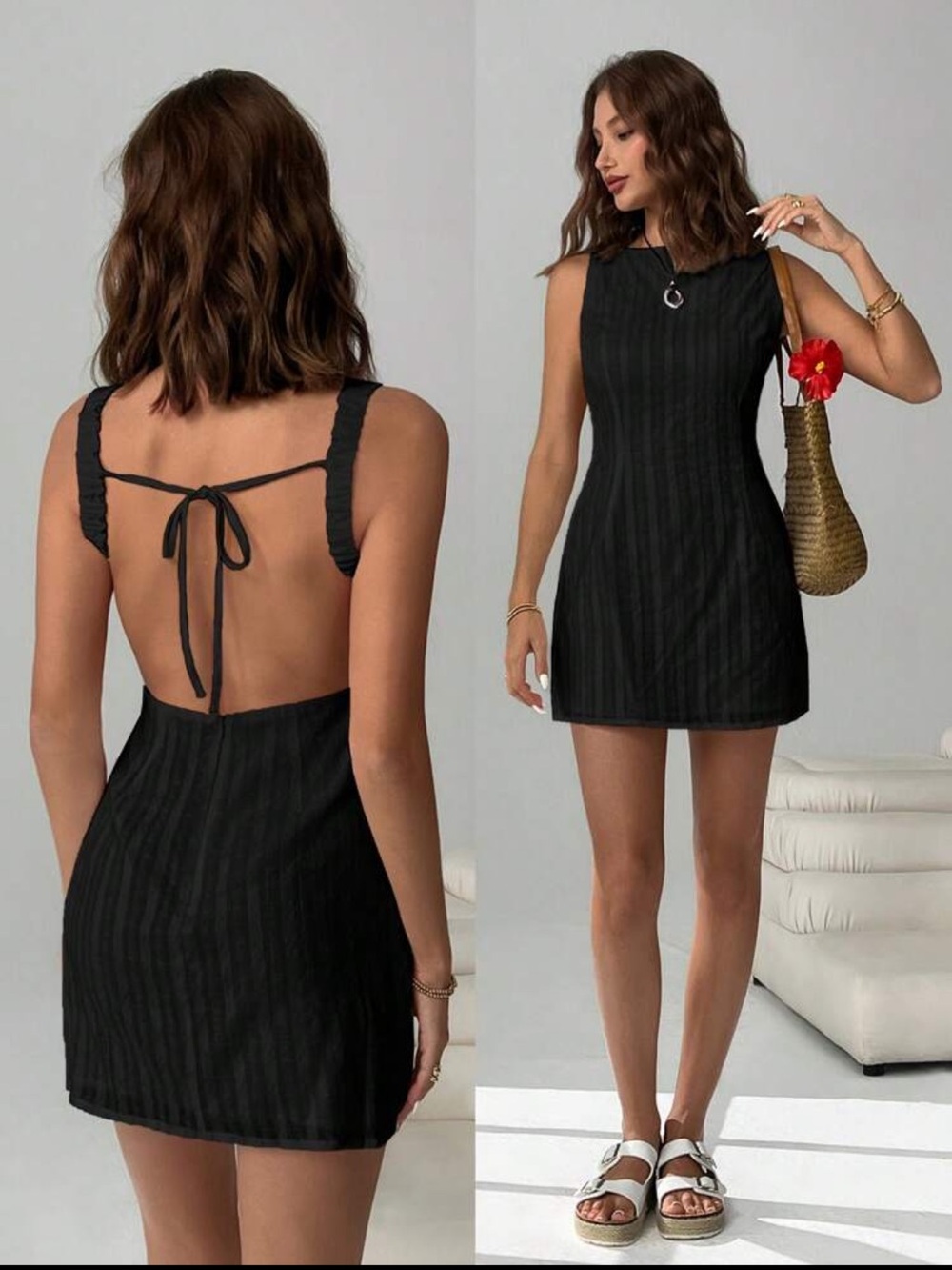 Sleeveless Black Mini Dress with Open Back